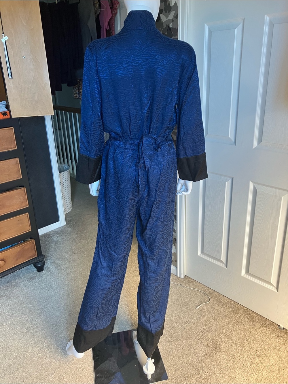 Victoria's Secret Navy Blue Wrap Jumpsuit with Black Trim - Picture 3 of 5